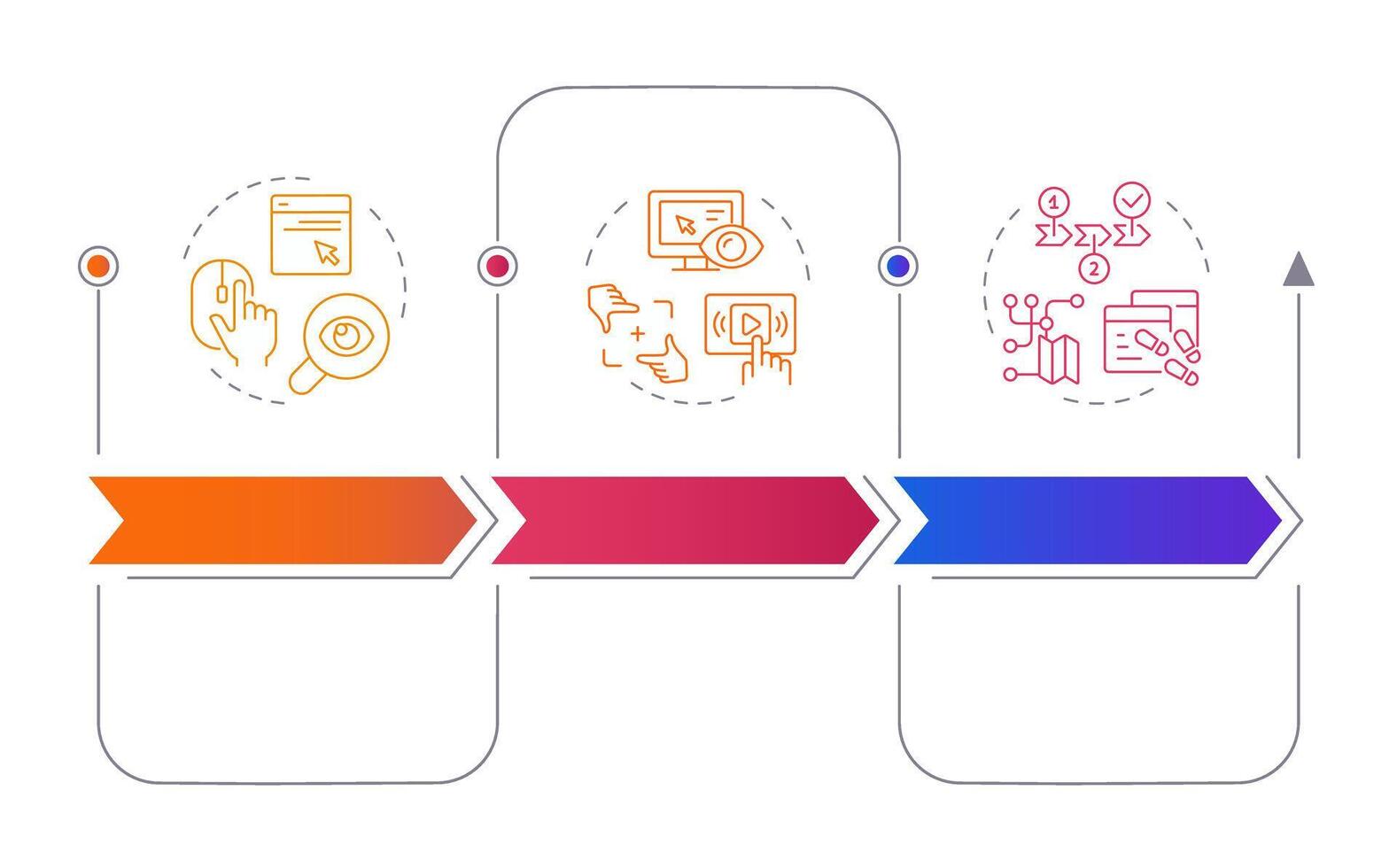 Kinds of website visitor tracking rectangular infographics Online traffic control. Visualization template 3 options. Horizontal flowchart with line icons vector