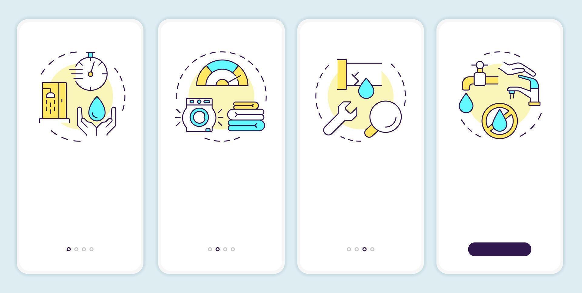 agua ahorro consejos inducción móvil aplicación pantalla. consumo recorrido 5 5 pasos editable gráfico instrucciones con lineal conceptos. ui, ux, gui modelo vector