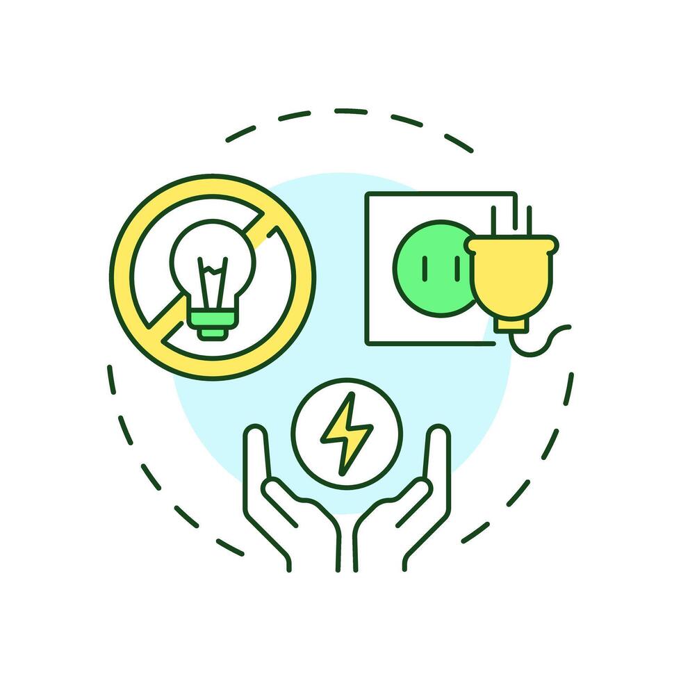 Unplug electronics multi color concept icon. Prevent phantom power loss. Energy saving tip. Sustainability. Round shape line illustration. Abstract idea. Graphic design. Easy to use in article vector