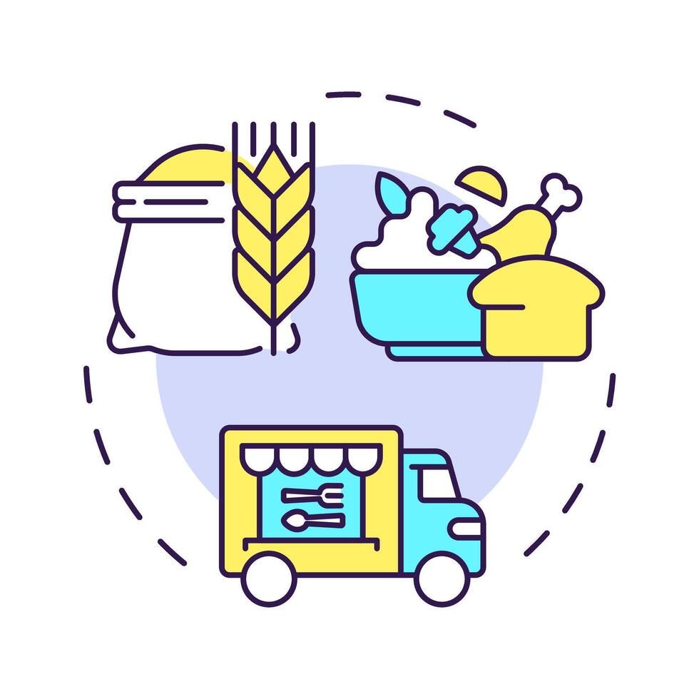 Food multi color concept icon. Water energy nexus. Zero hunger strategy of sources usage. Sustainability. Round shape line illustration. Abstract idea. Graphic design. Easy to use in booklet vector