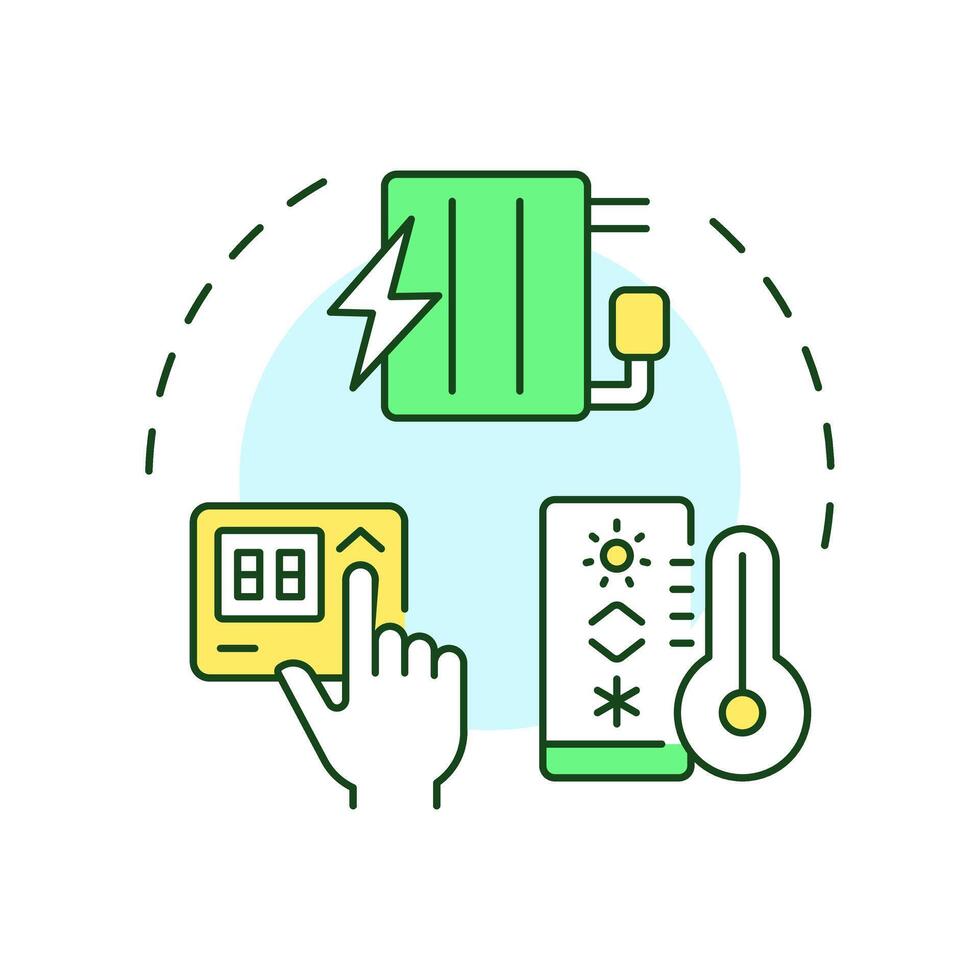 Adjust temperature multi color concept icon. Maintaining thermostat settings. Energy saving tip. Sustainability. Round shape line illustration. Abstract idea. Graphic design. Easy to use in article vector