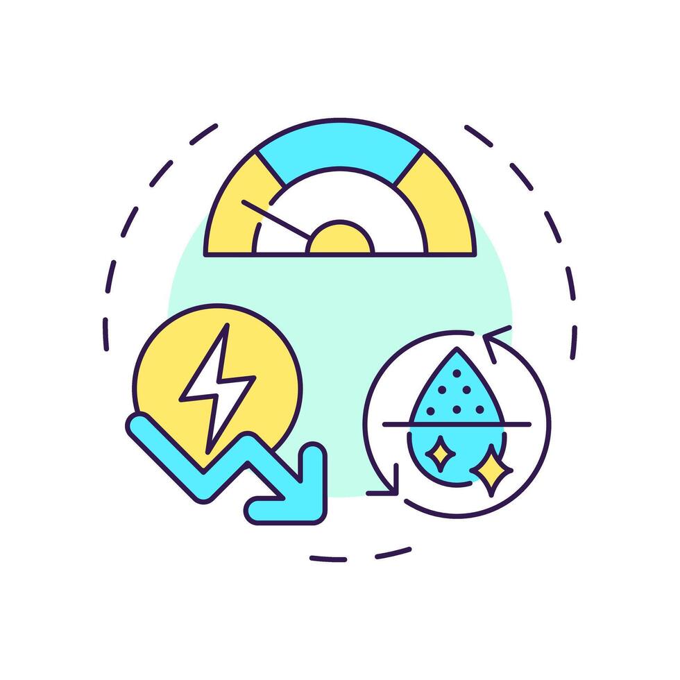 Reduce energy consumption multi color concept icon. Locally treated liquids usage. Benefit of water recycling. Round shape line illustration. Abstract idea. Graphic design. Easy to use in booklet vector