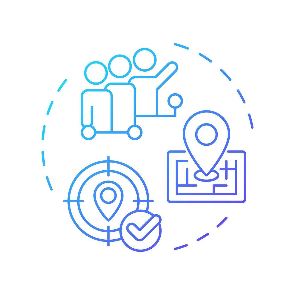 Team location blue gradient concept icon. Real-time tracking and monitoring. Field service management. Round shape line illustration. Abstract idea. Graphic design. Easy to use in article vector