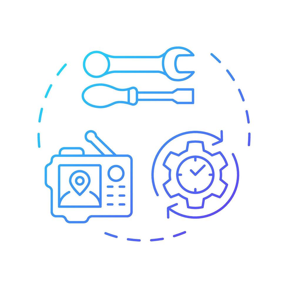 Tracking equipment blue gradient concept icon. Real-time tracking and monitoring. Field service management. Round shape line illustration. Abstract idea. Graphic design. Easy to use in article vector