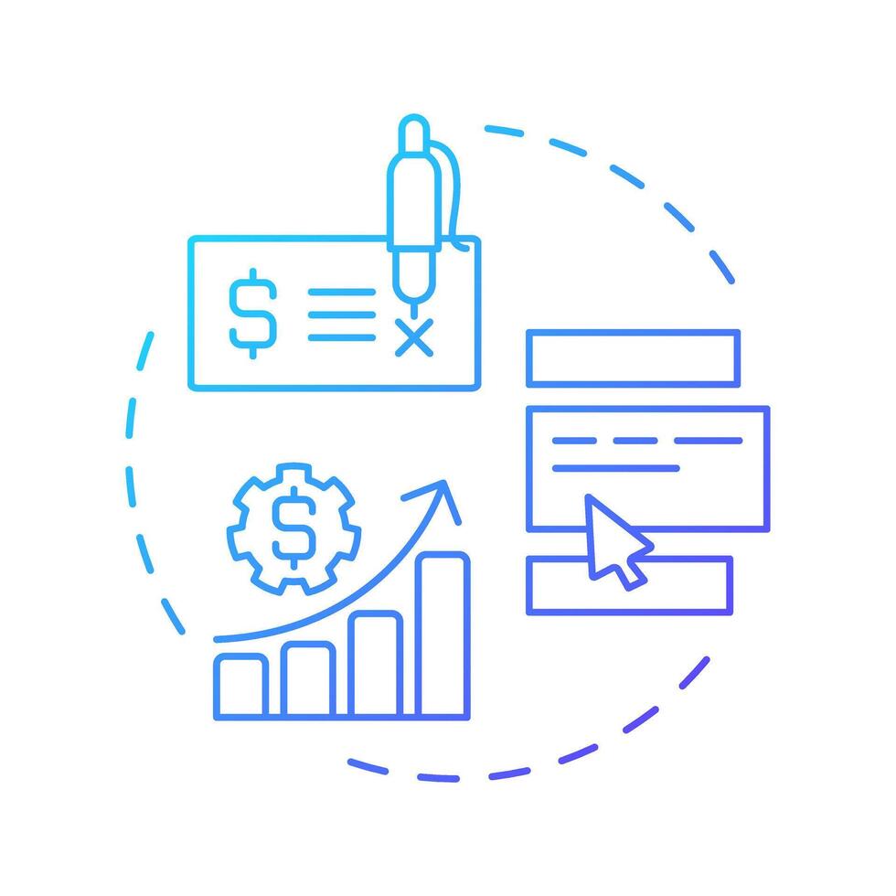 Increase revenue steam blue gradient concept icon. Expand services. Benefit of FSM. Field service management. Round shape line illustration. Abstract idea. Graphic design. Easy to use in article vector