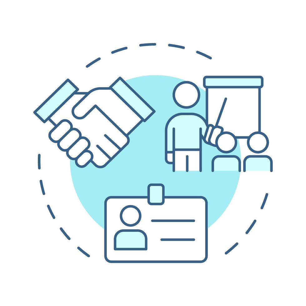 Onboarding soft blue concept icon. Integrating new employee into team. Human resource management system. Round shape line illustration. Abstract idea. Graphic design. Easy to use in brochure vector