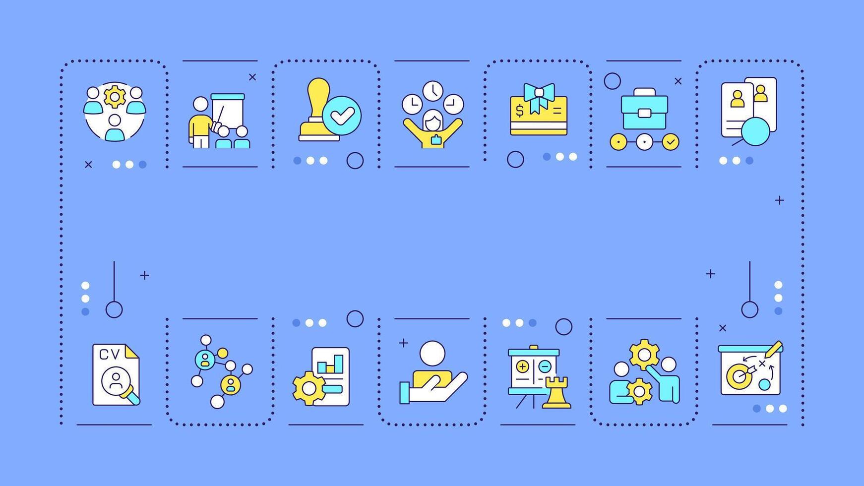 Human resource management blue word concept. Strategy of company staff workflow organization. Typography banner. Illustrationwith title text, editable icons color vector