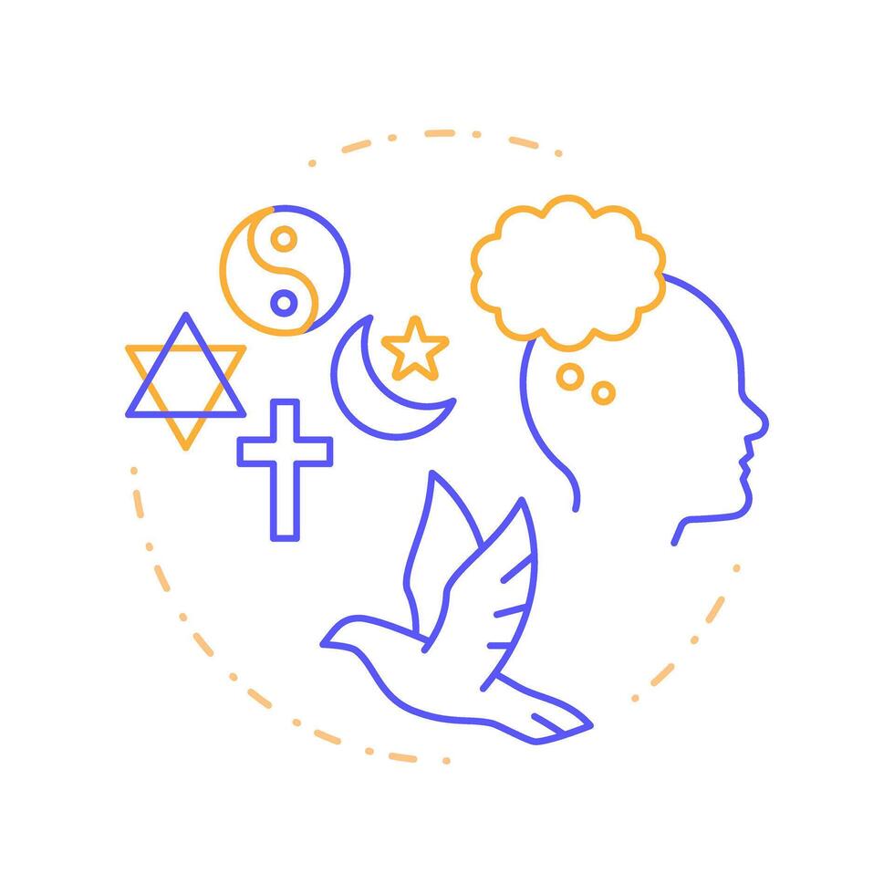 Religion freedom and thought duo tone concept icon. Personal faith, worship. Culture, opinion. Round two color outline illustration. Abstract design. Easy to use in infographic, presentation vector