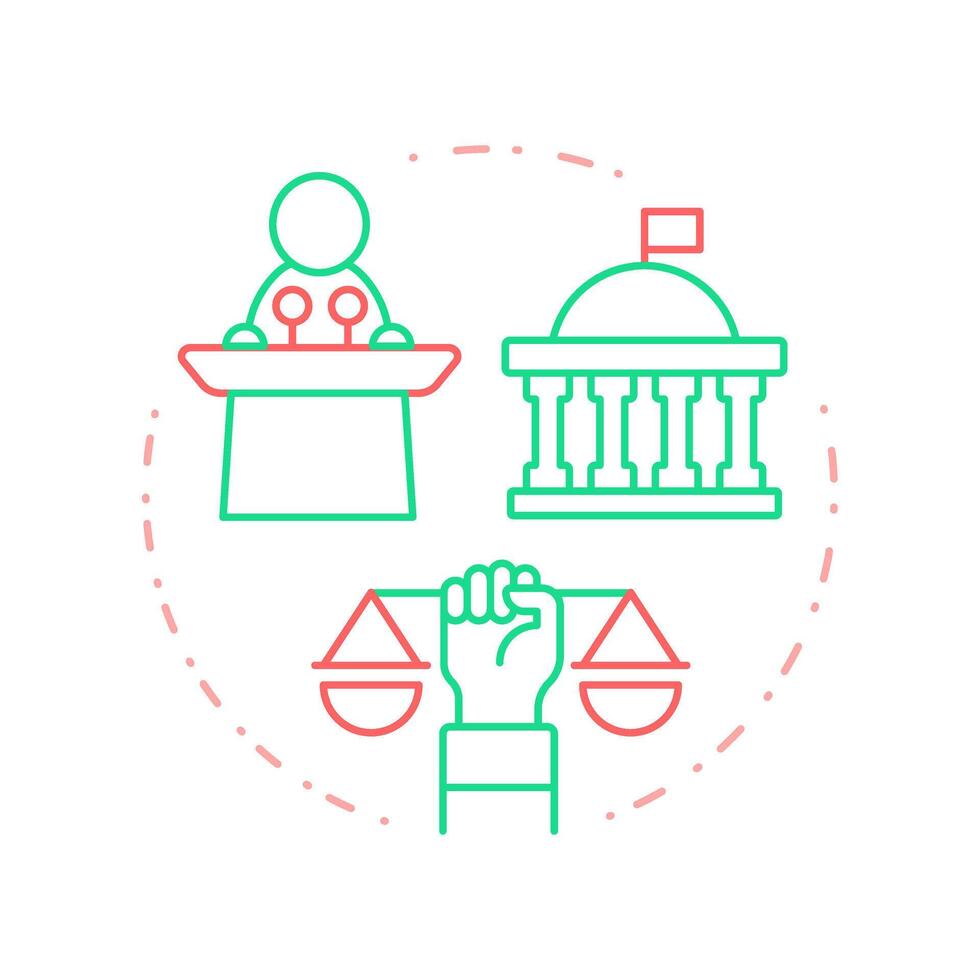 Participation in government right duo tone concept icon. Political processes, public service. Round two color outline illustration. Abstract design. Easy to use in infographic, presentation vector