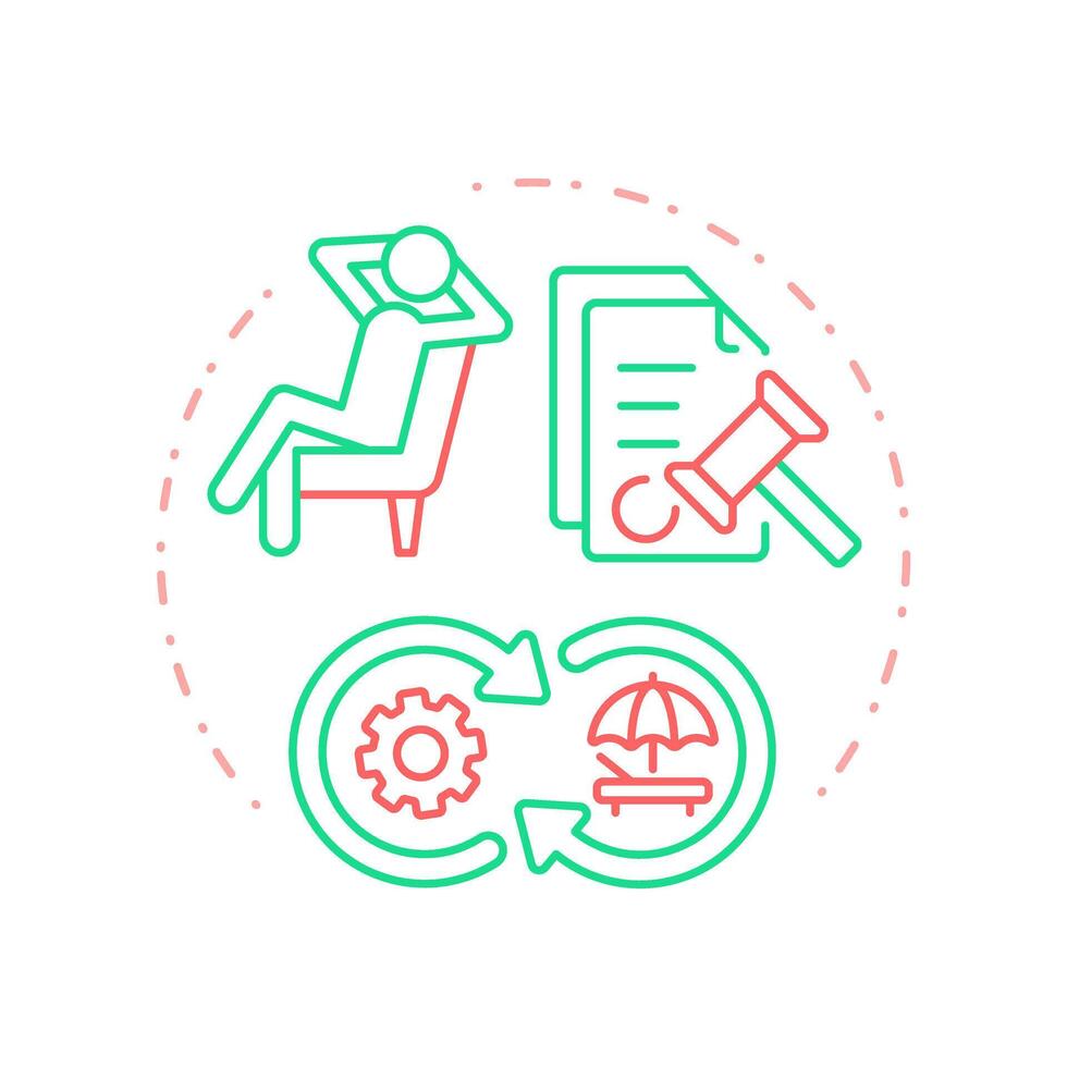Right to rest and leisure duo tone concept icon. Work life balance. Health care. Round two color outline illustration. Abstract design. Easy to use in infographic, presentation vector