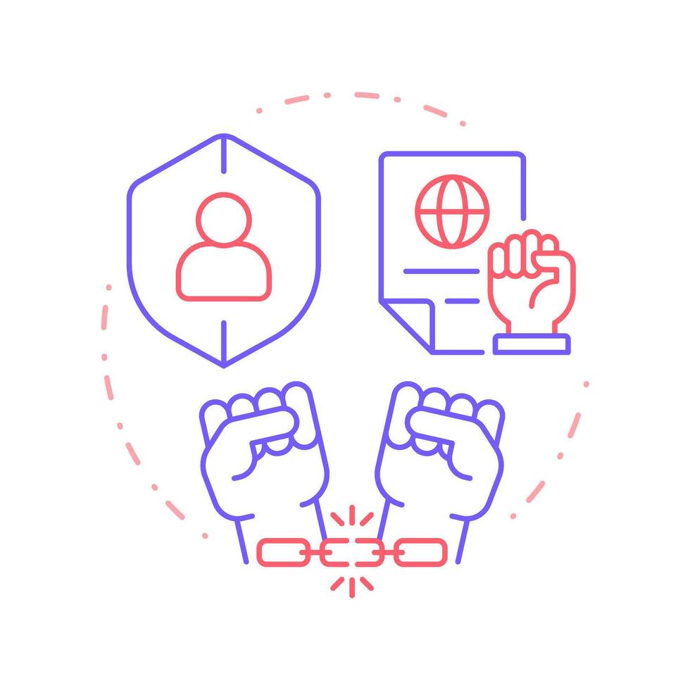 Oppression freedom duo tone concept icon. Civil rights, social policy. Equality, discrimination. Round two color outline illustration. Abstract design. Easy to use in infographic, presentation vector