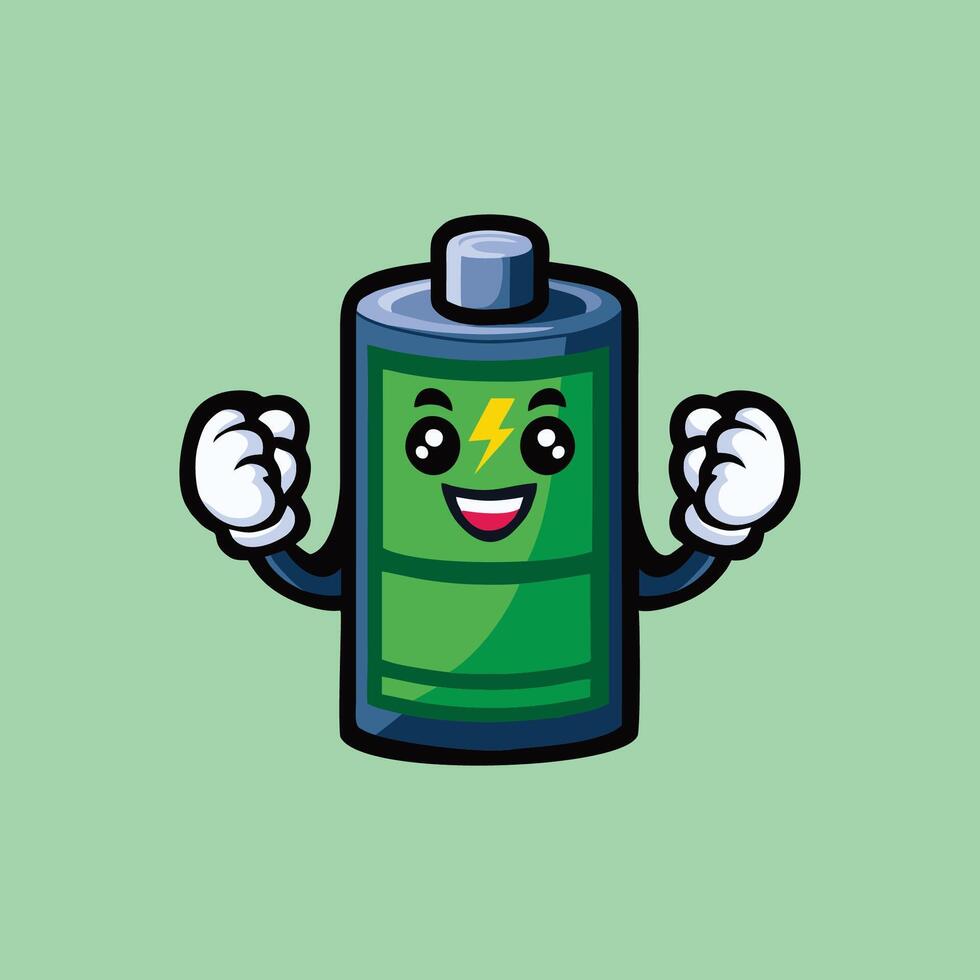 Cartoon battery character with arms up and smiling vector