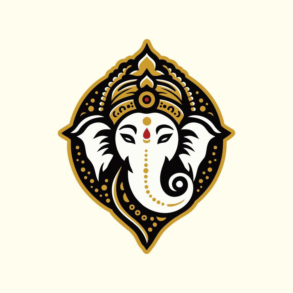 An elephant head with a gold and black design vector