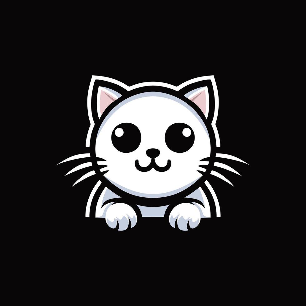 A white cat with big eyes on a black background vector