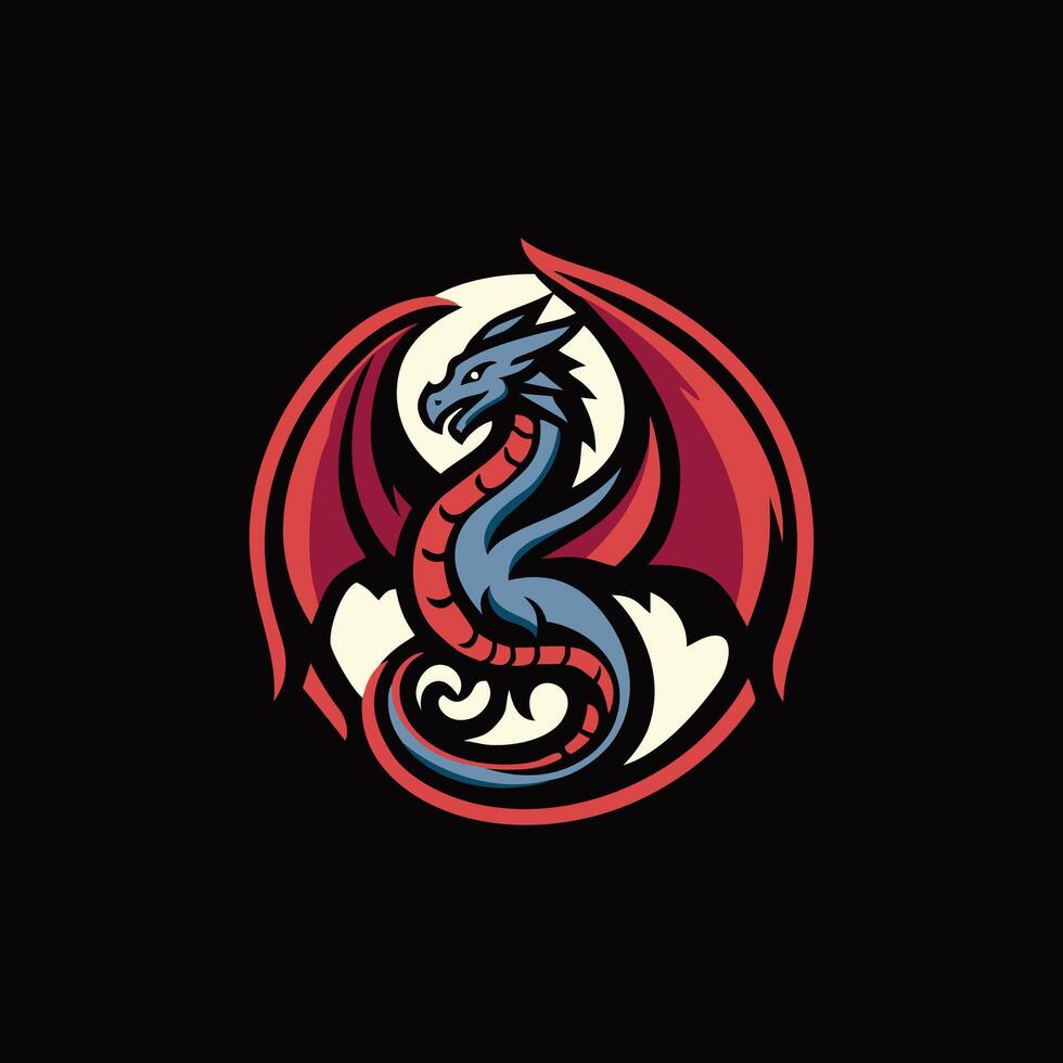 A dragon logo with a red and blue color scheme vector