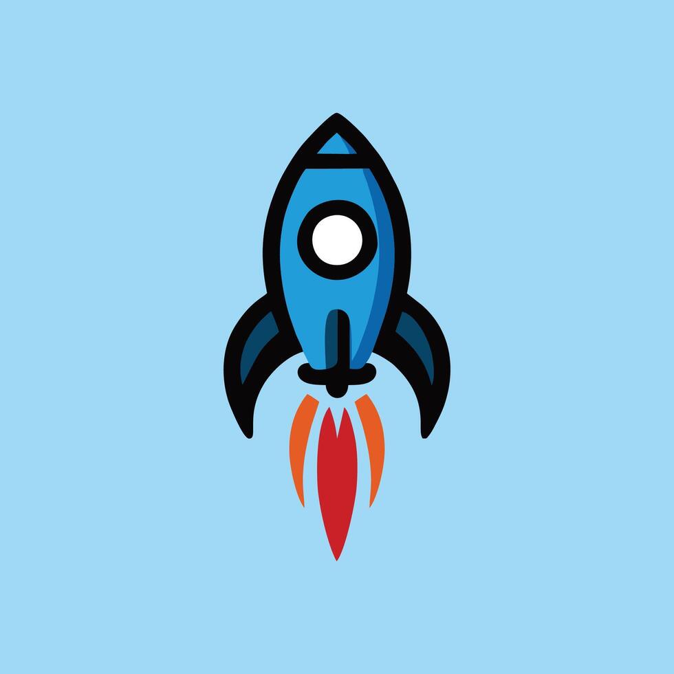 A rocket is flying through the air in a blue background vector