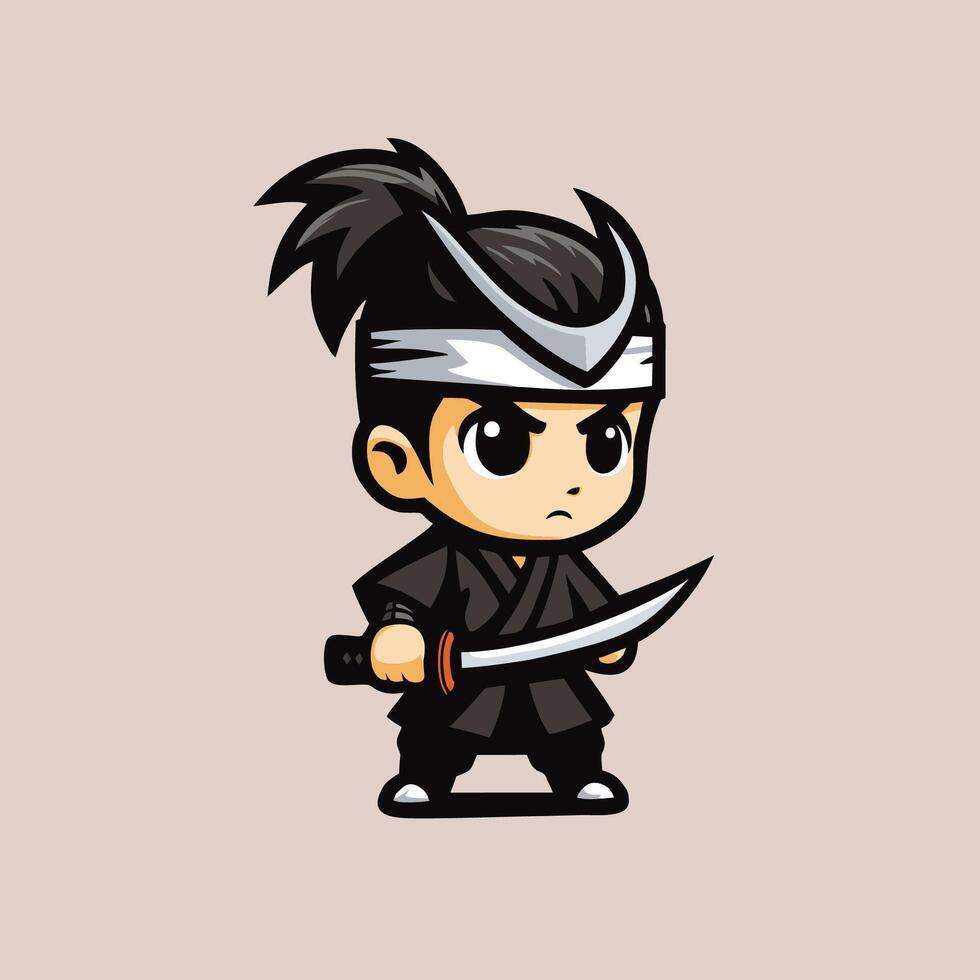 A cartoon character chibi warrior with a sword vector