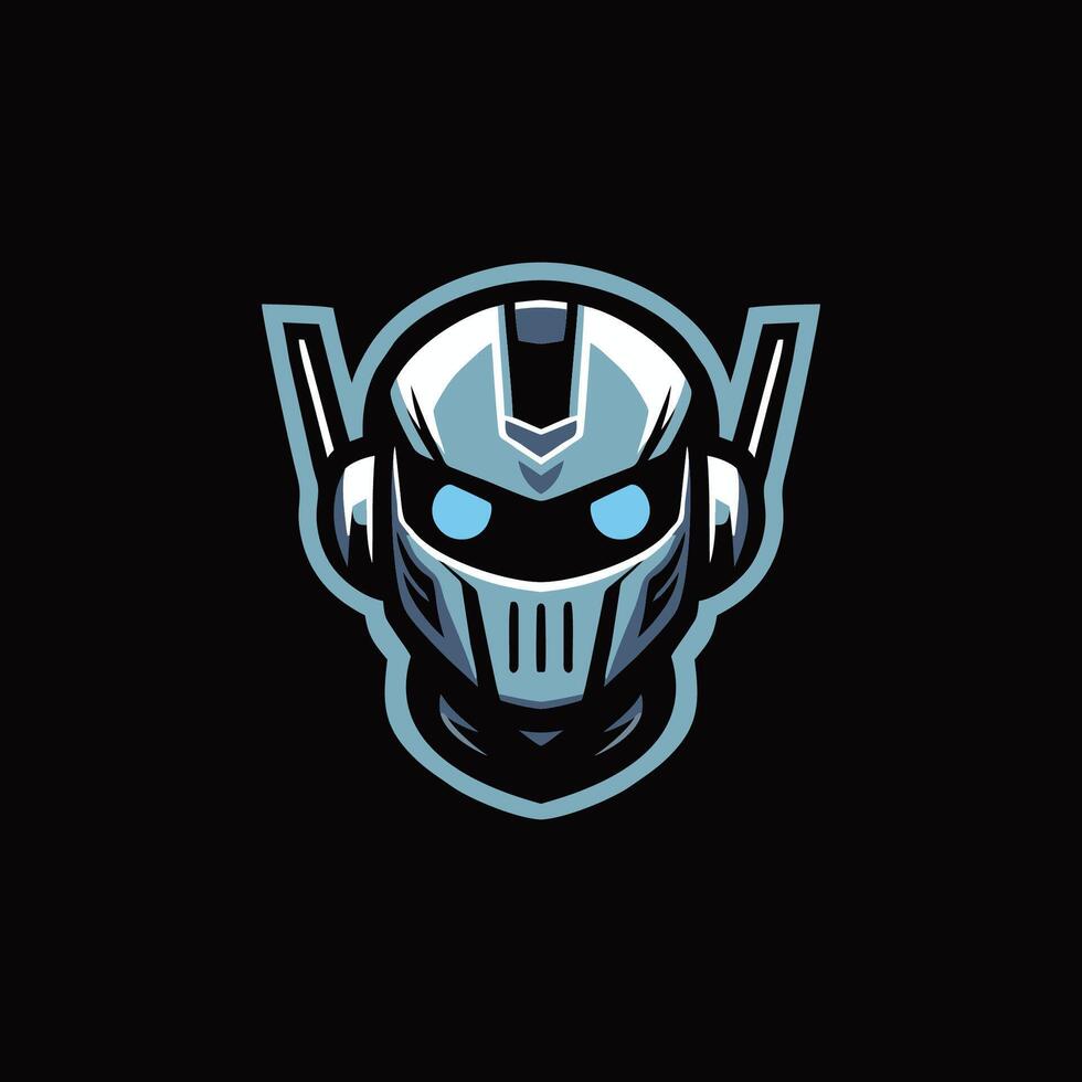A robot head with blue eyes on a black background vector