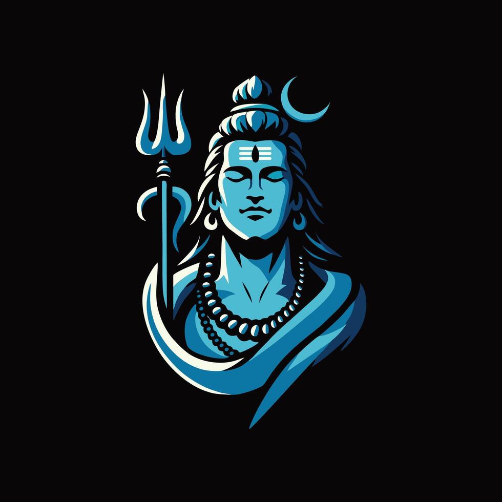 Lord shiva with a trident hindi god deity design art illustration vector