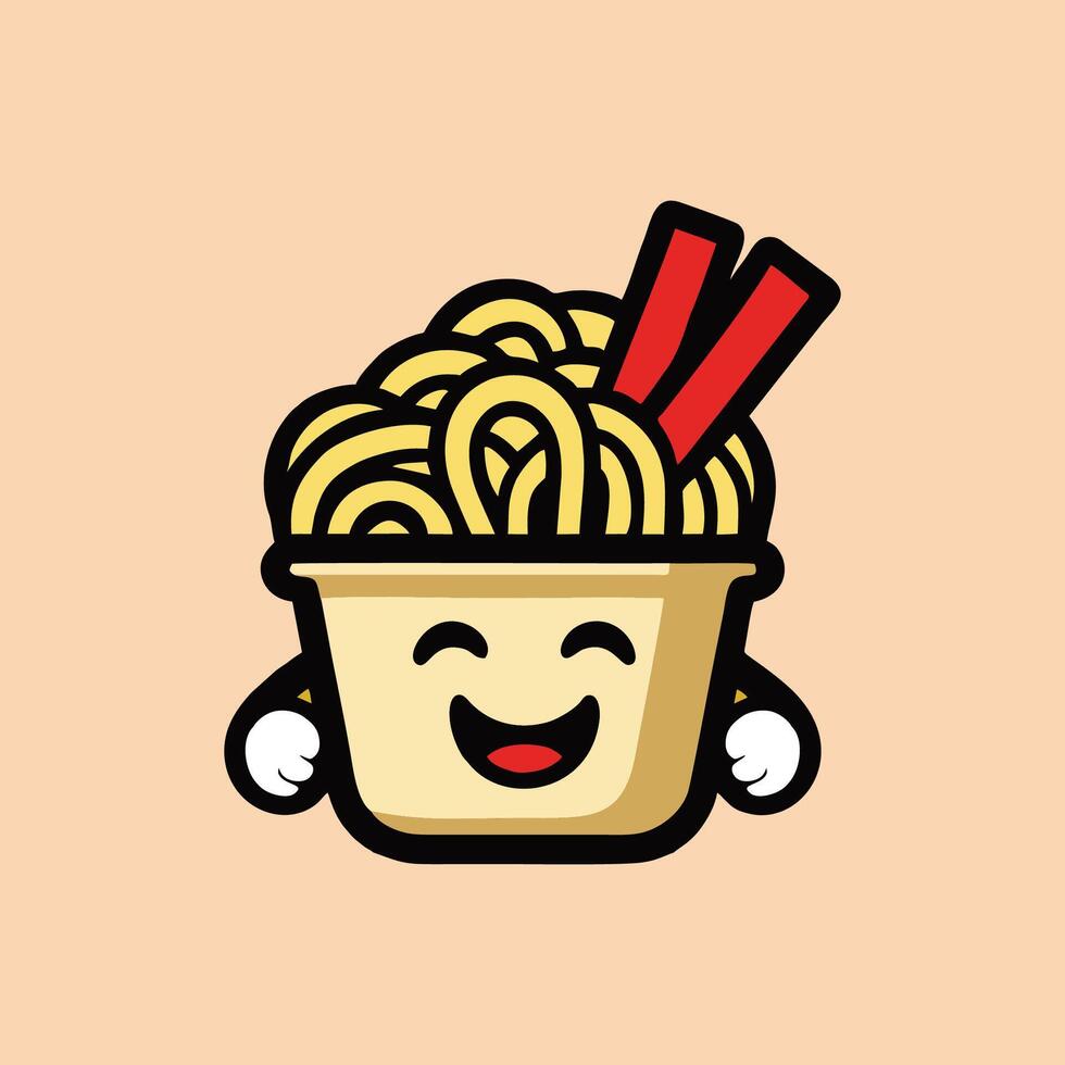 A cartoon character holding a bowl of noodles vector