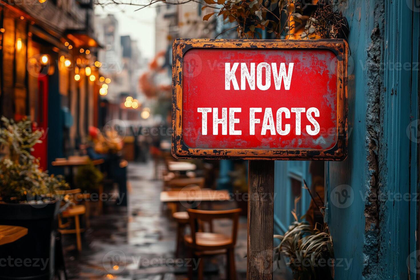 Know the facts message written on red metal signpost photo