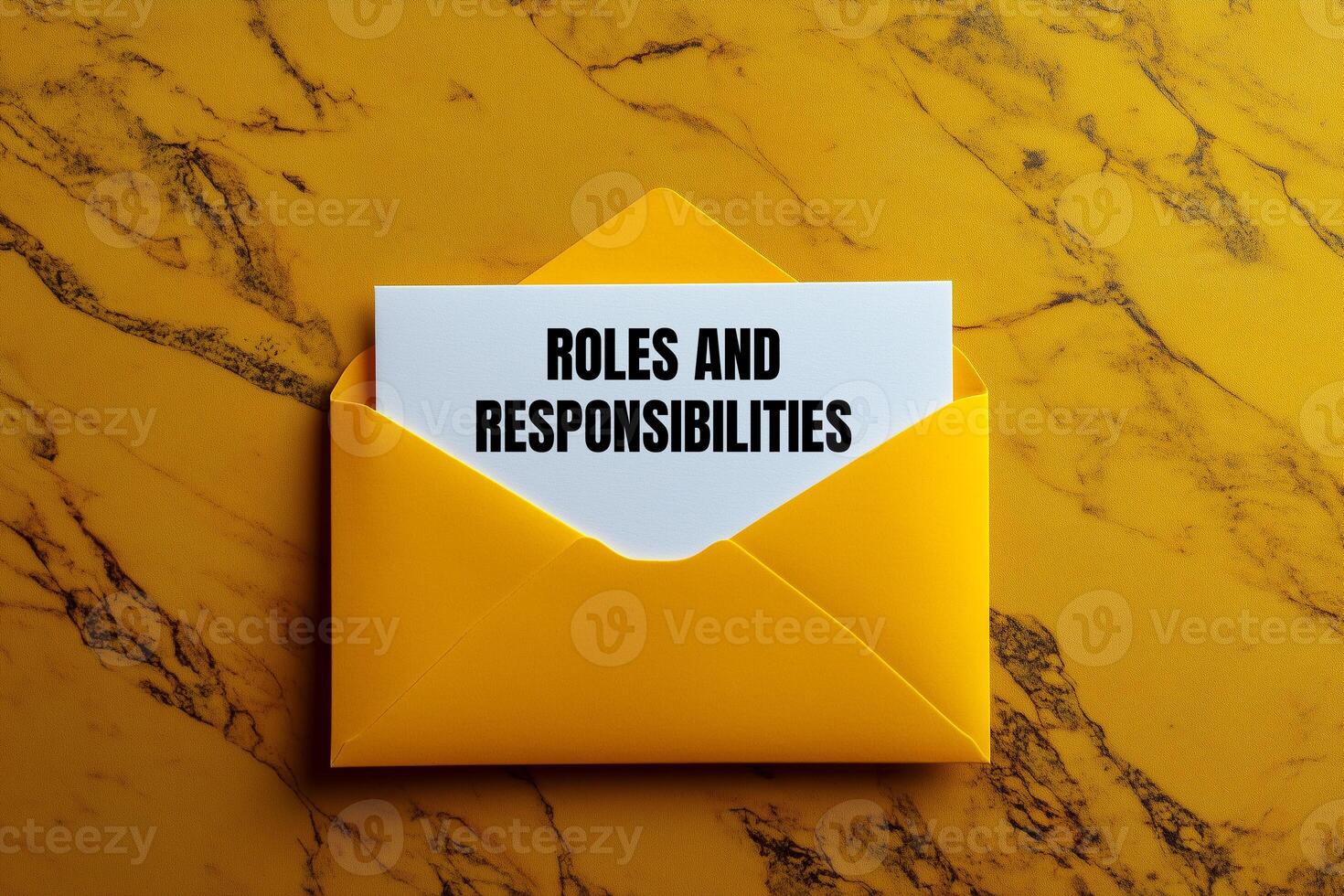 Roles and responsibilities message written on yellow envelope. Conceptual roles and responsibilities symbol. Copy space. photo