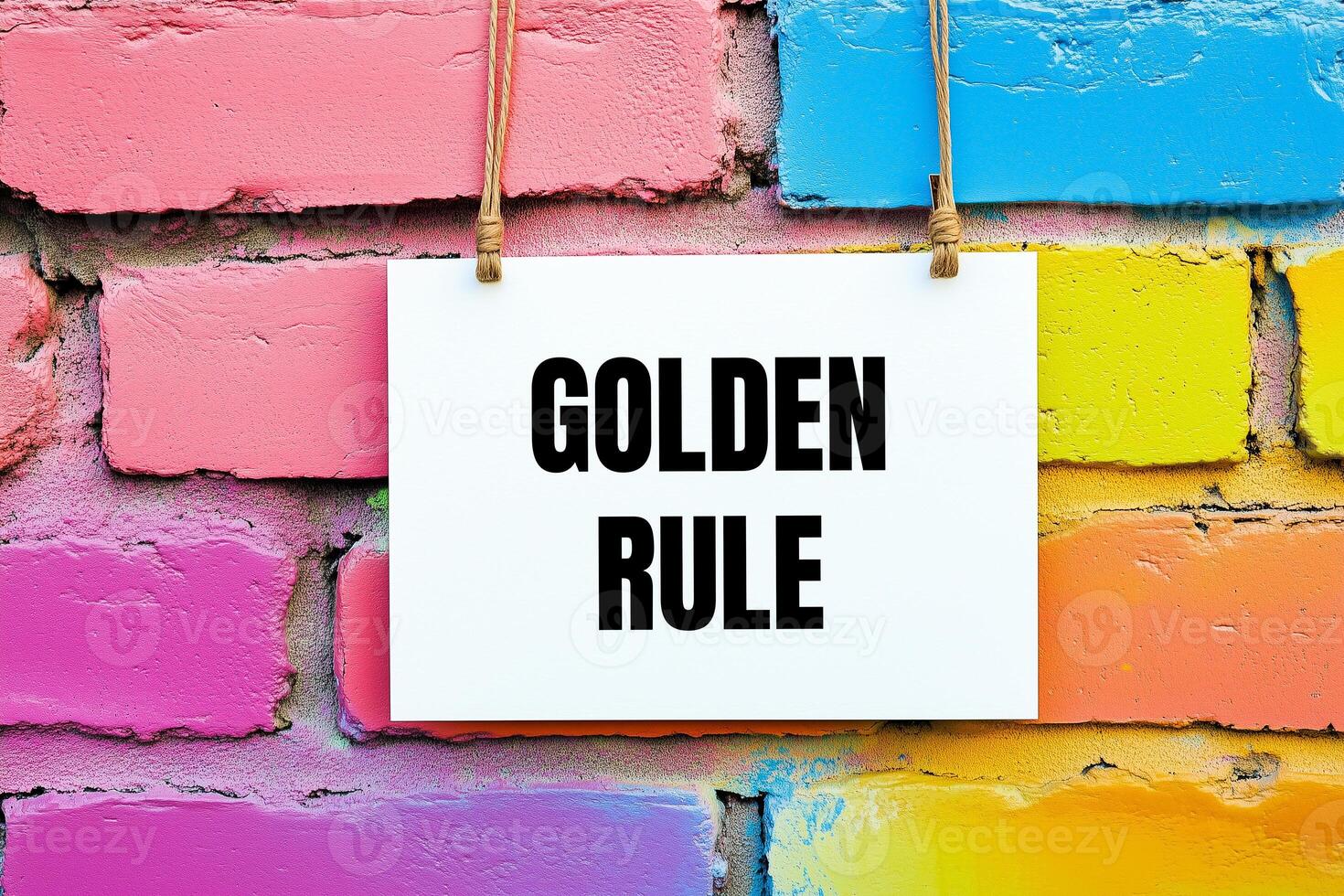 Golden rule message written on white card on colorful wall. Conceptual golden rule symbol. Copy space. photo