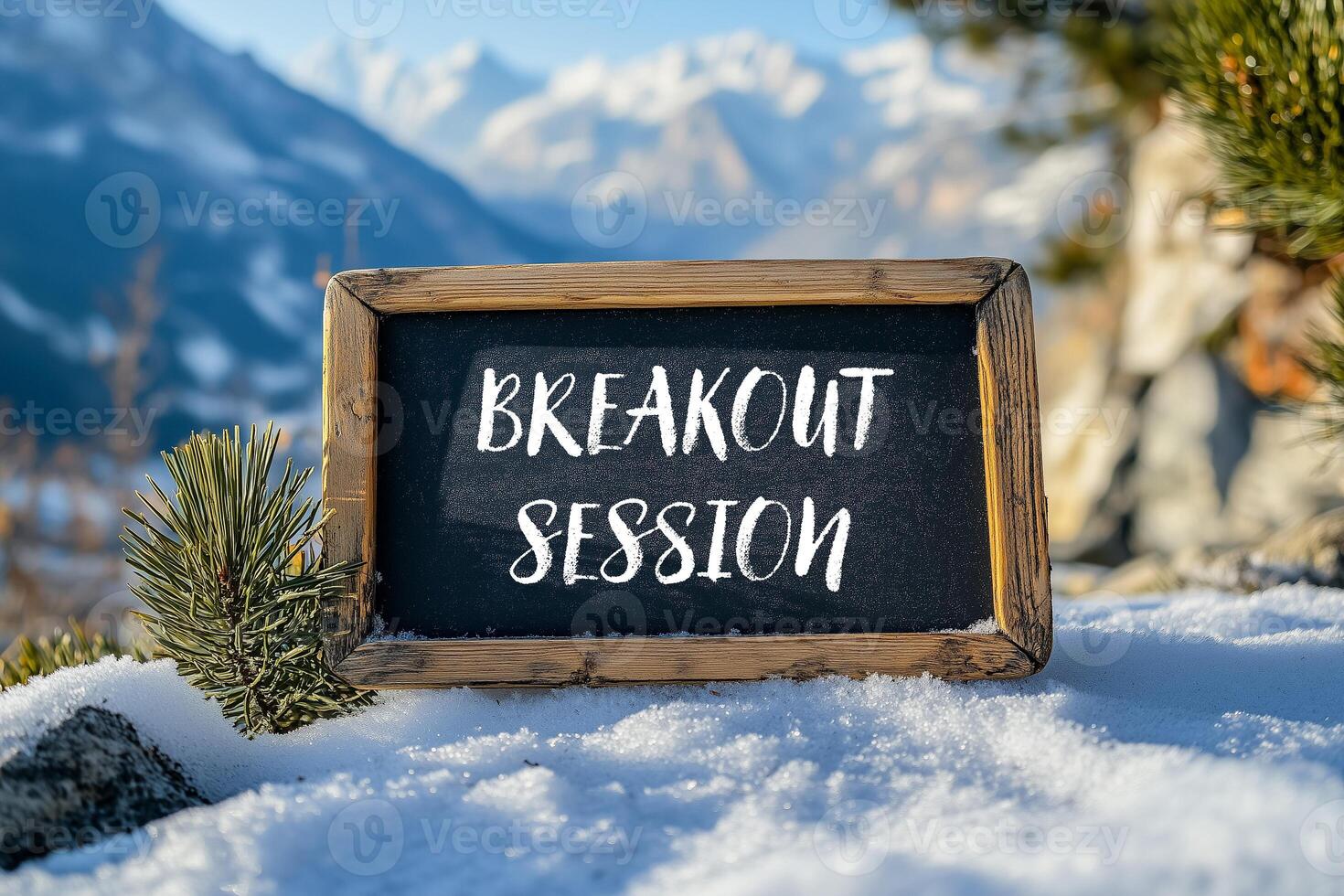 Breakout session message written on chalkboard on snow photo