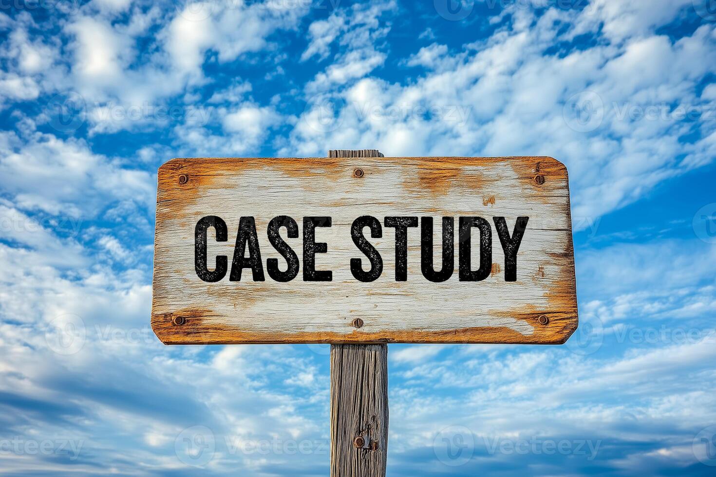 Case study message written on wooden sign on blue sky background. Conceptual case study symbol. Copy space. photo