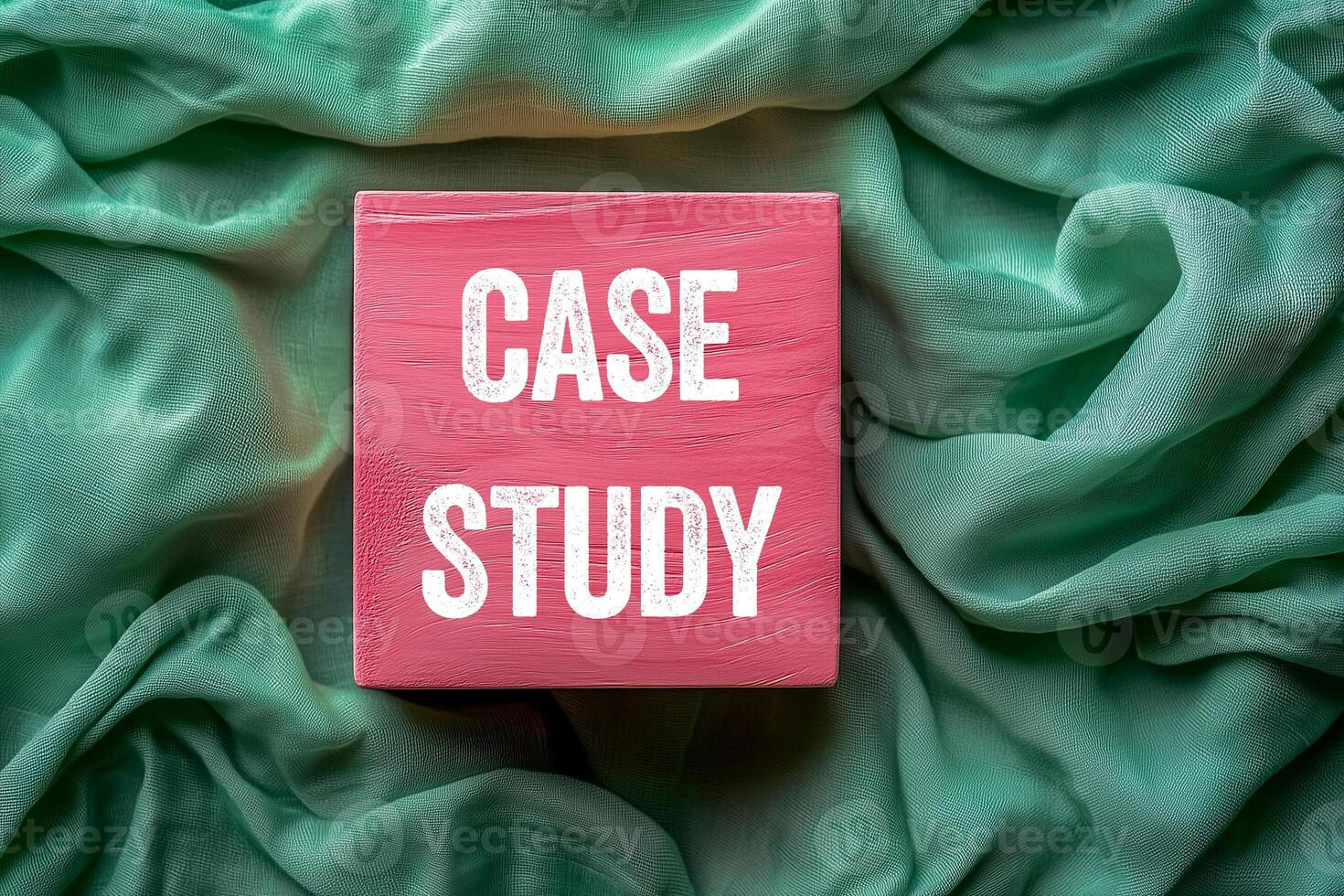 Case study message written on pink wooden cube on green fabric background. Conceptual case study symbol. Copy space. photo