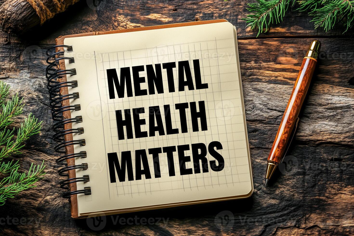 Mental health matters message written on notebook page photo