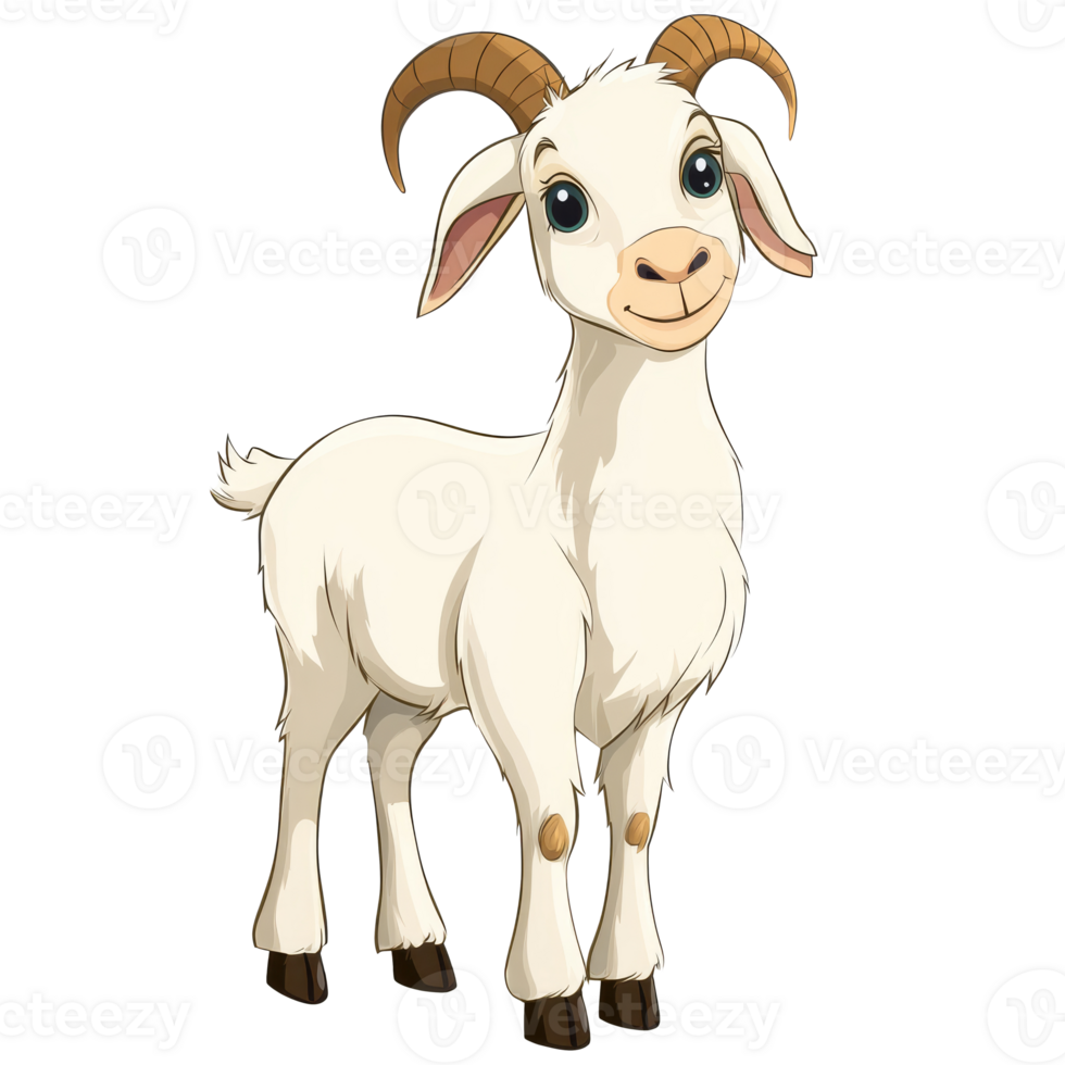 Playful cartoon goat with big eyes png
