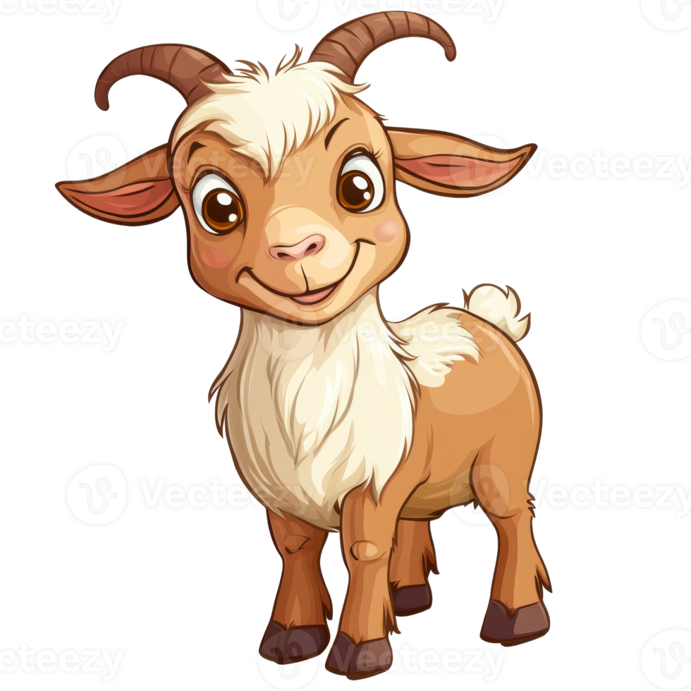 Cartoon goat smiling on white png