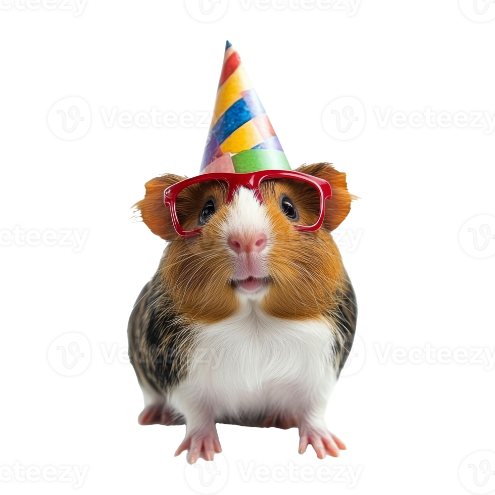 Cute guinea pig celebrating a birthday party png
