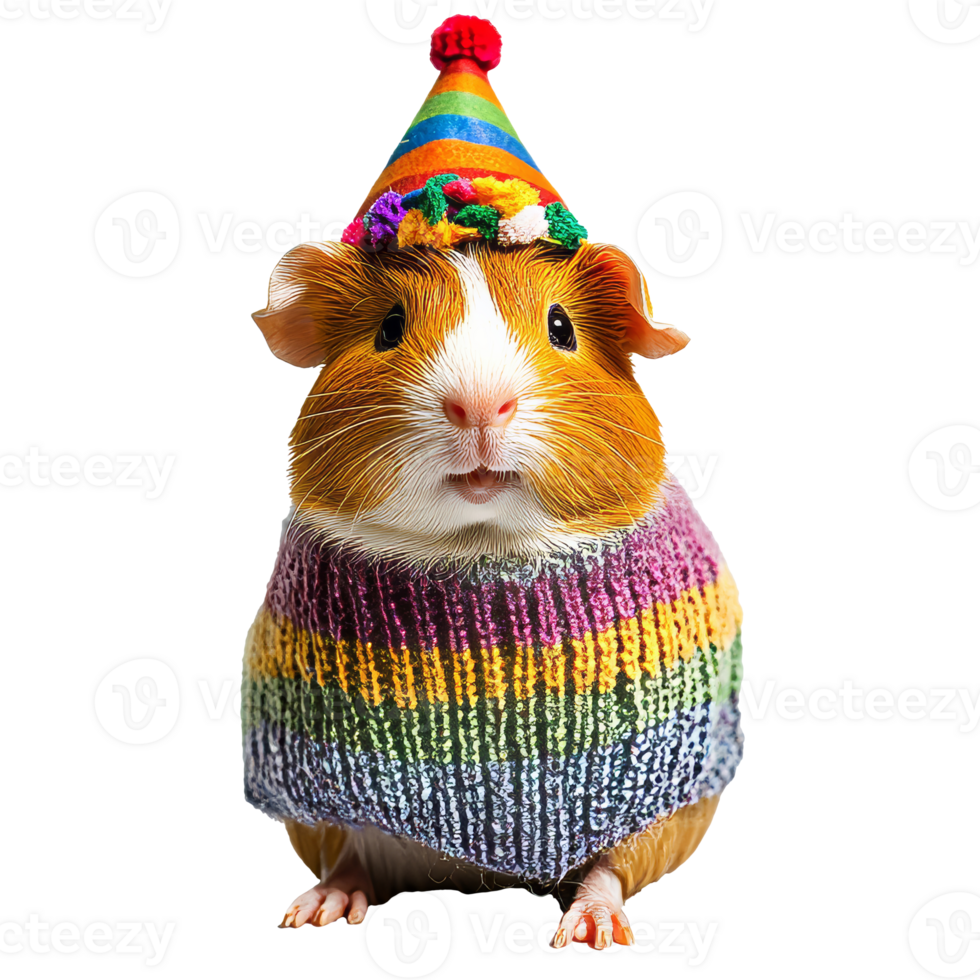 Guinea pig celebrating in colorful party attire png