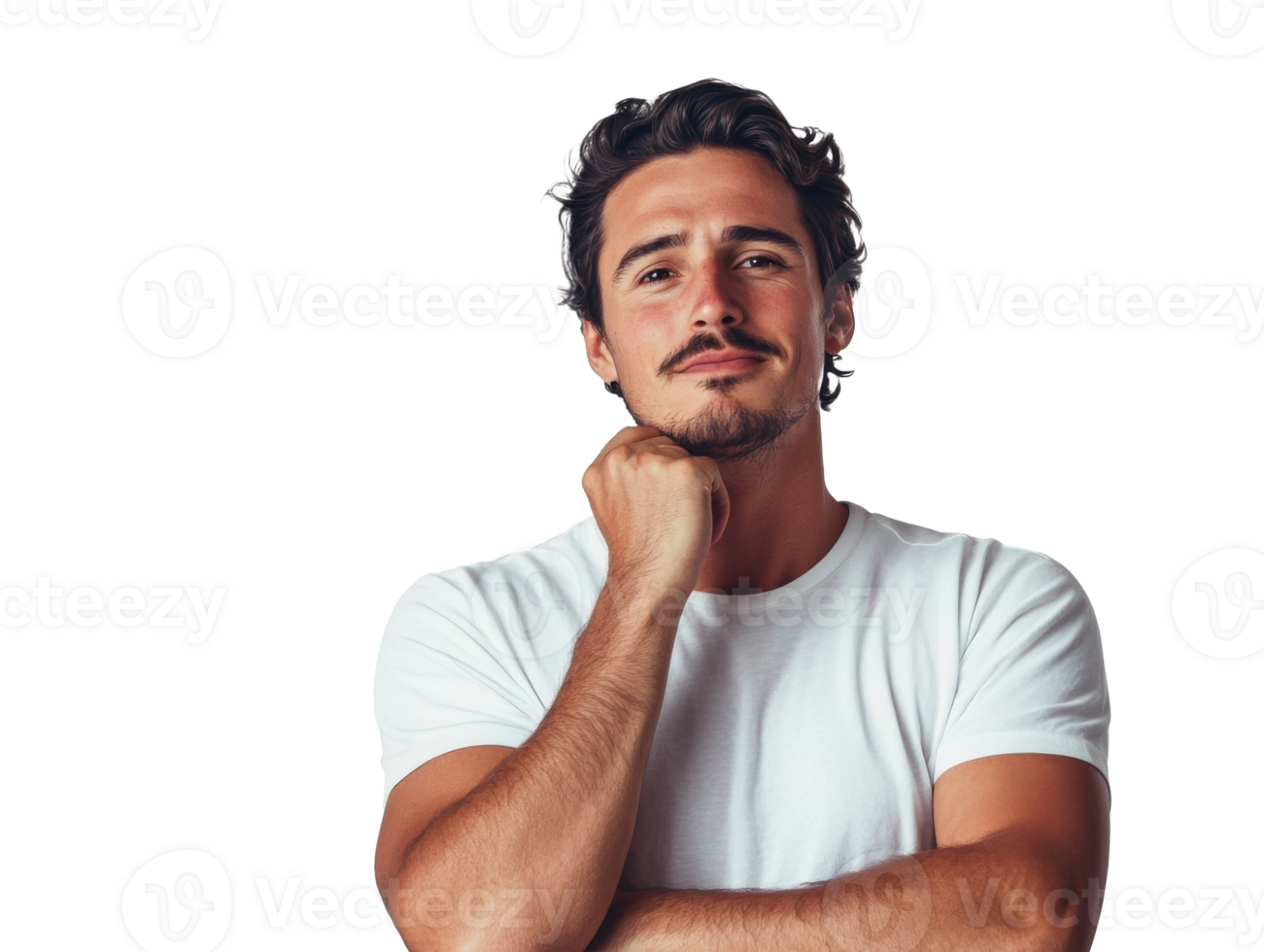 Confident young man posing thoughtfully png