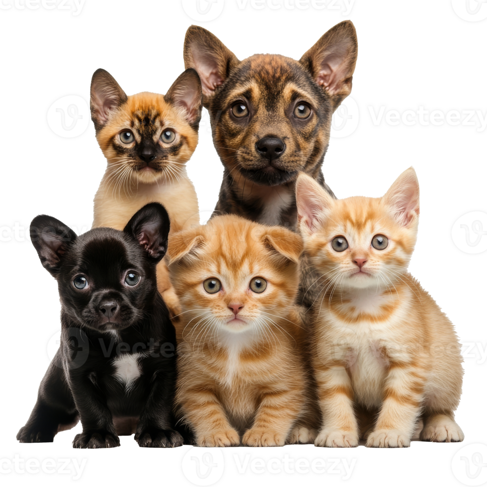 Adorable group of puppies and kittens together png