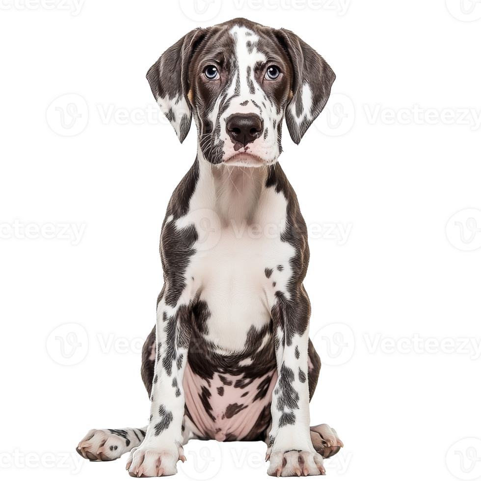 Cute spotted puppy sitting calmly at home png