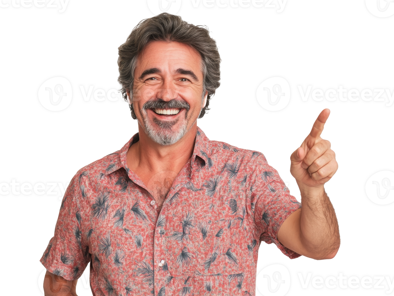 Man smiling and pointing enthusiastically indoors png