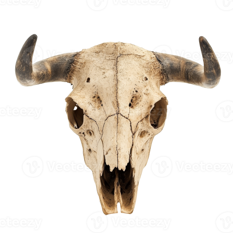 Buffalo skull mounted on a white background png