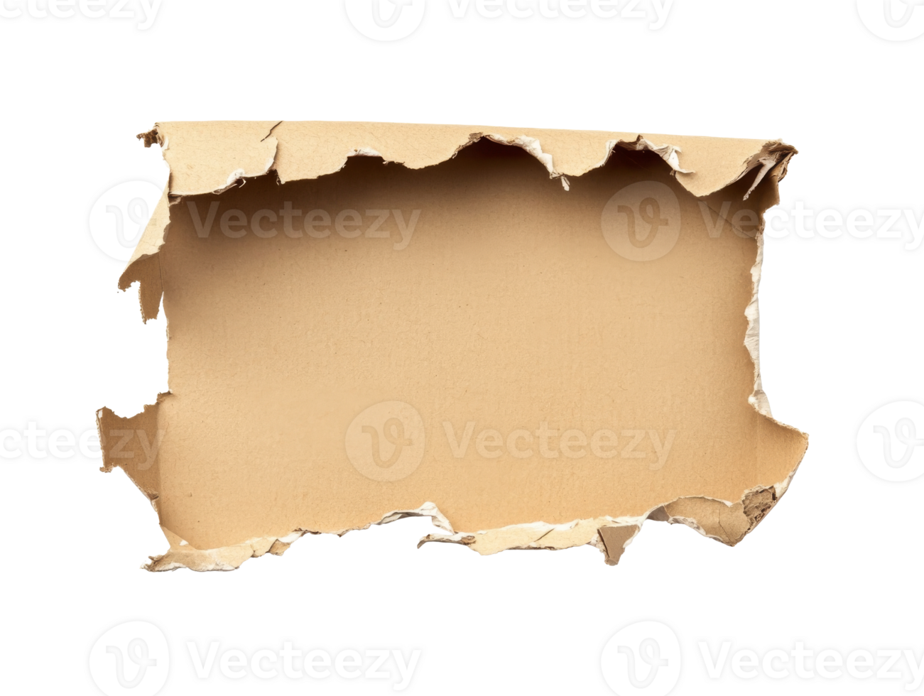 Torn cardboard box with jagged edges on display png