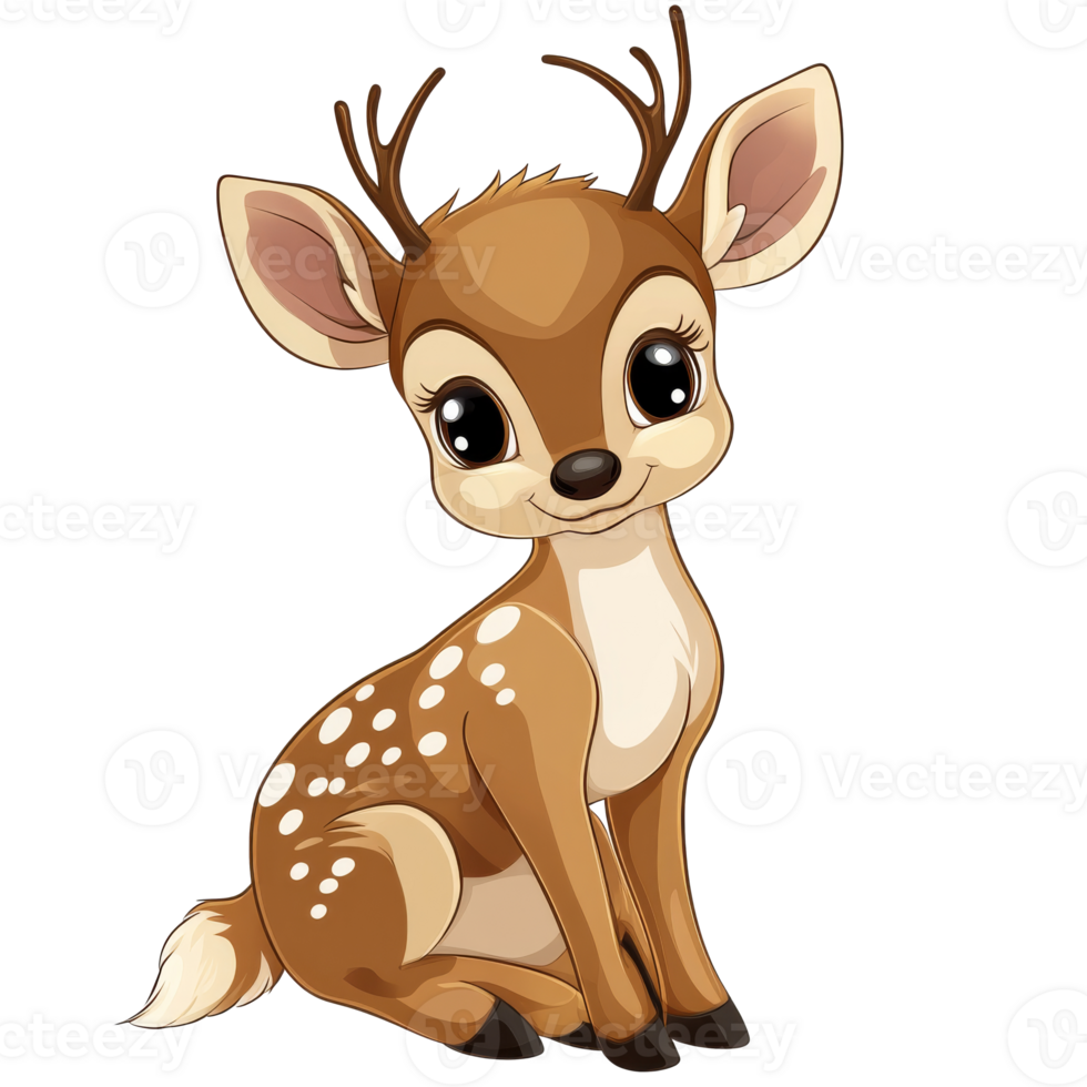 Cute cartoon deer sitting and looking playful png