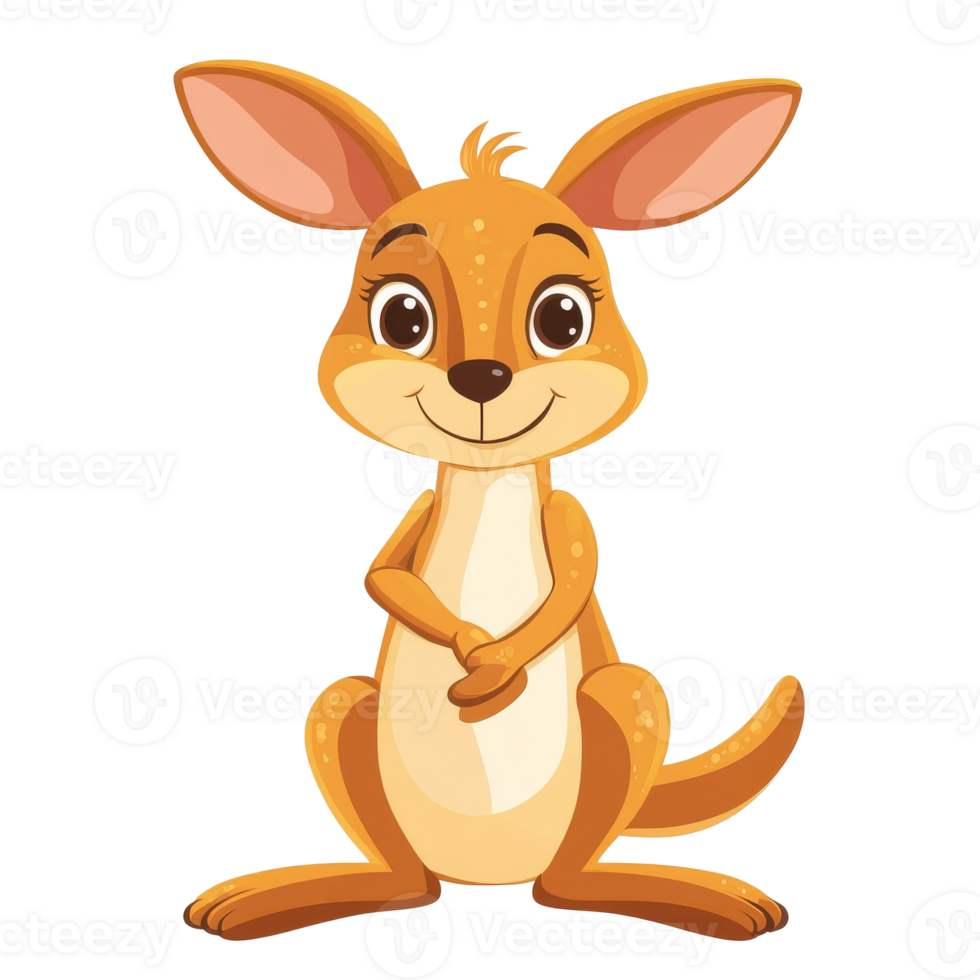 Cute cartoon kangaroo with big ears and a smile png
