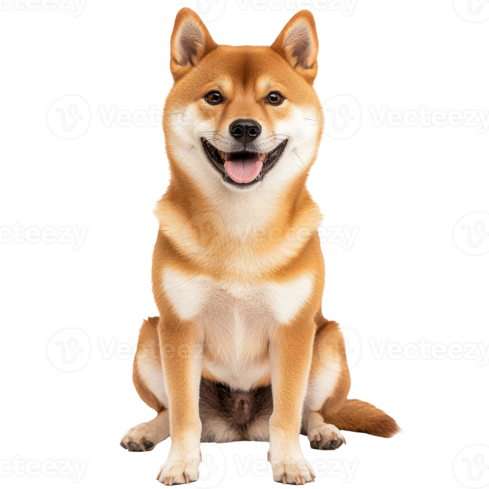Happy Shiba Inu sitting and smiling indoors png