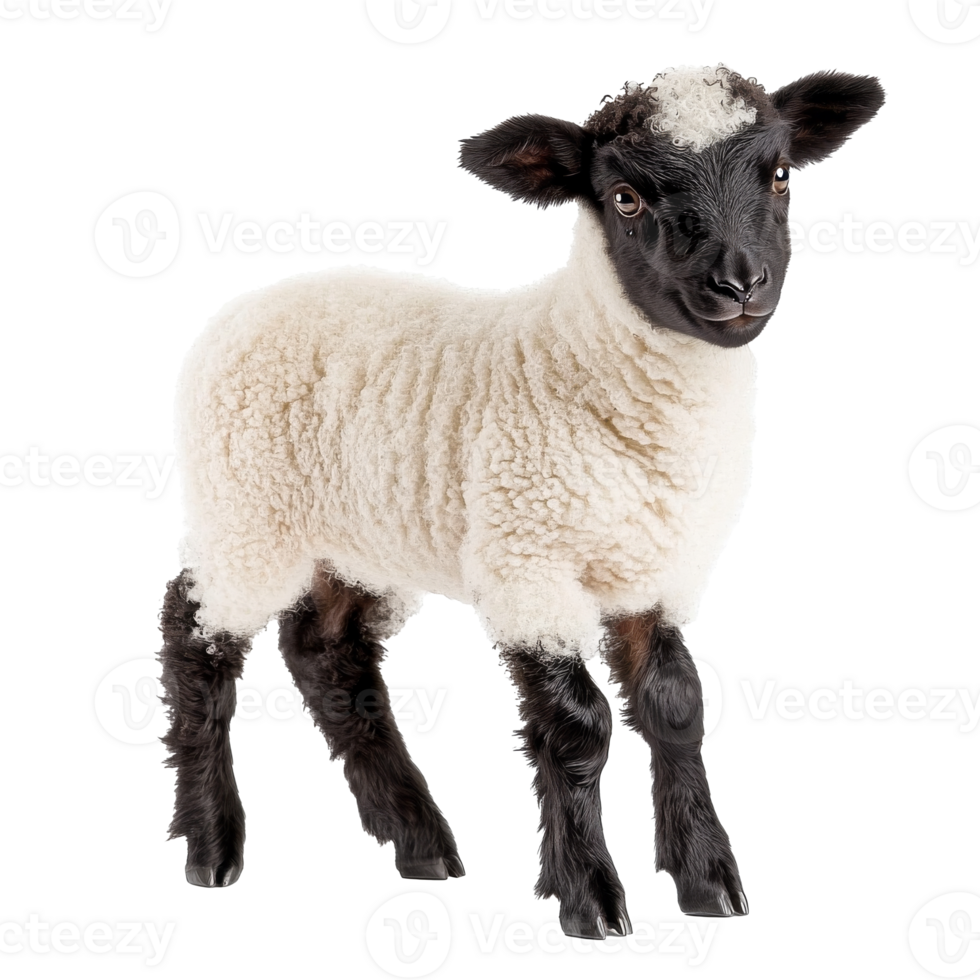 Newborn lamb standing on green grass in spring png