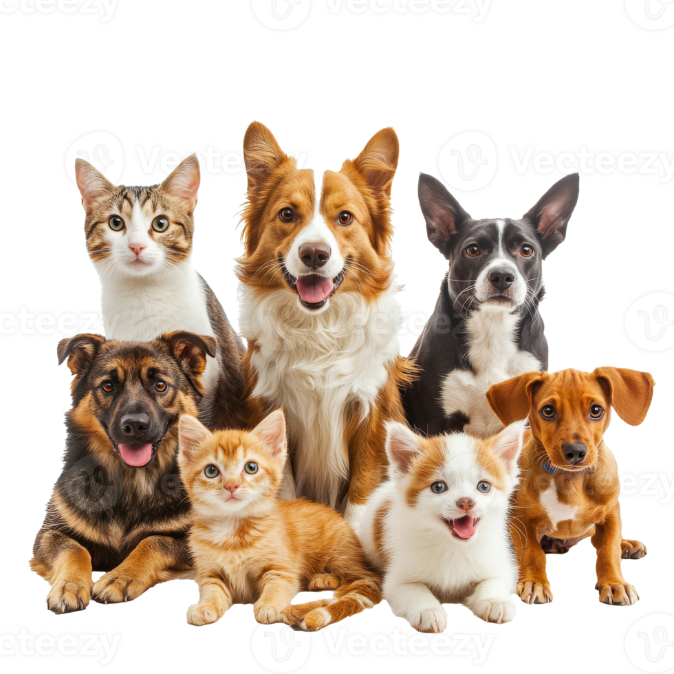 Cute pets together in a joyful gathering at home png