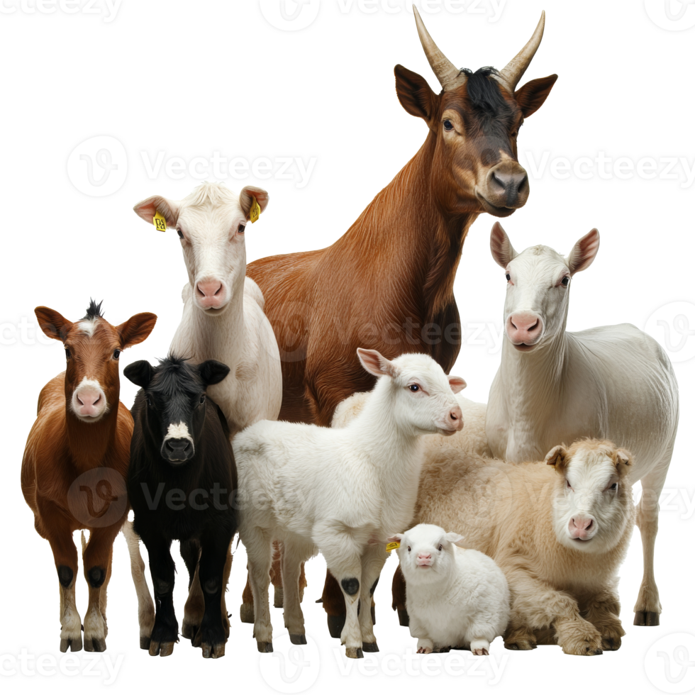 Collection of farm animals standing together png