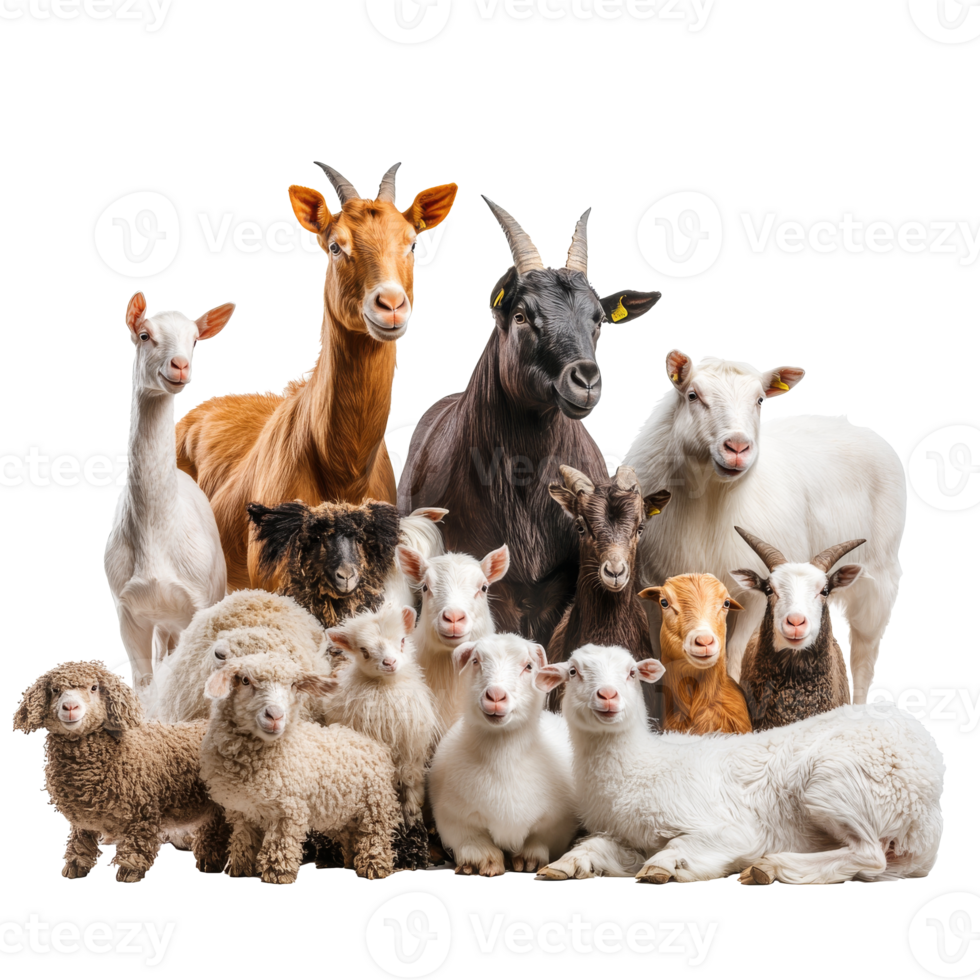 Various farm animals gathered together in a group png