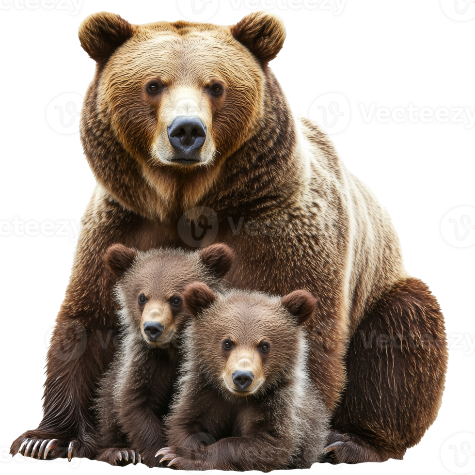 Mother bear with cubs resting in a forest png