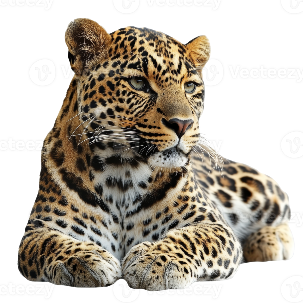 Leopard resting with striking coat in natural pose png